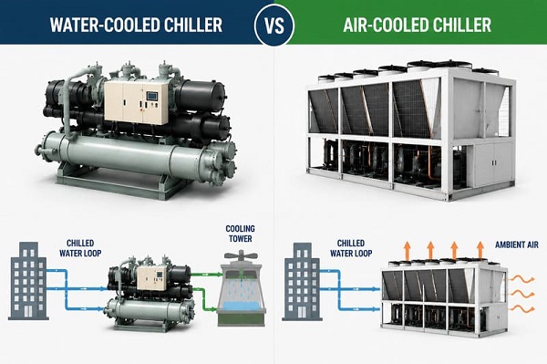 Water-cooled and air-cooled chiller comparison cooling towers and chillers compared with air-cooled chiller systems
